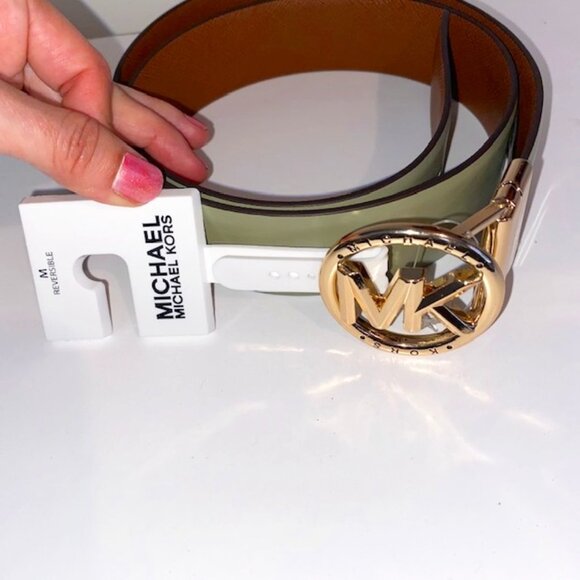 Michael Kors Reversible Belt – Green & Brown with Gold Logo Buckle – Size M